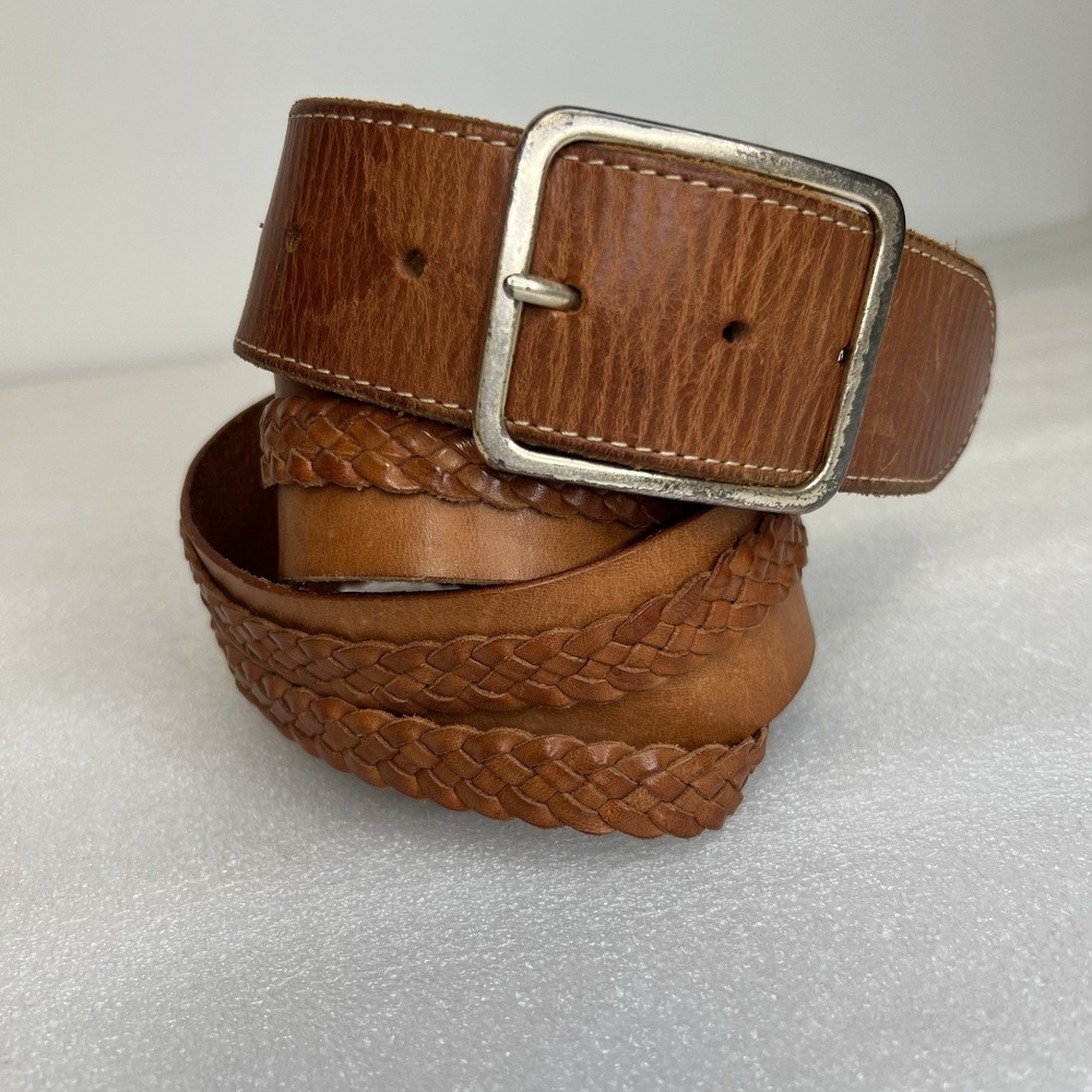 Linea Pelle Hand Made Brown Genuine Leather Womens‎ Belt  Braided Sz XL